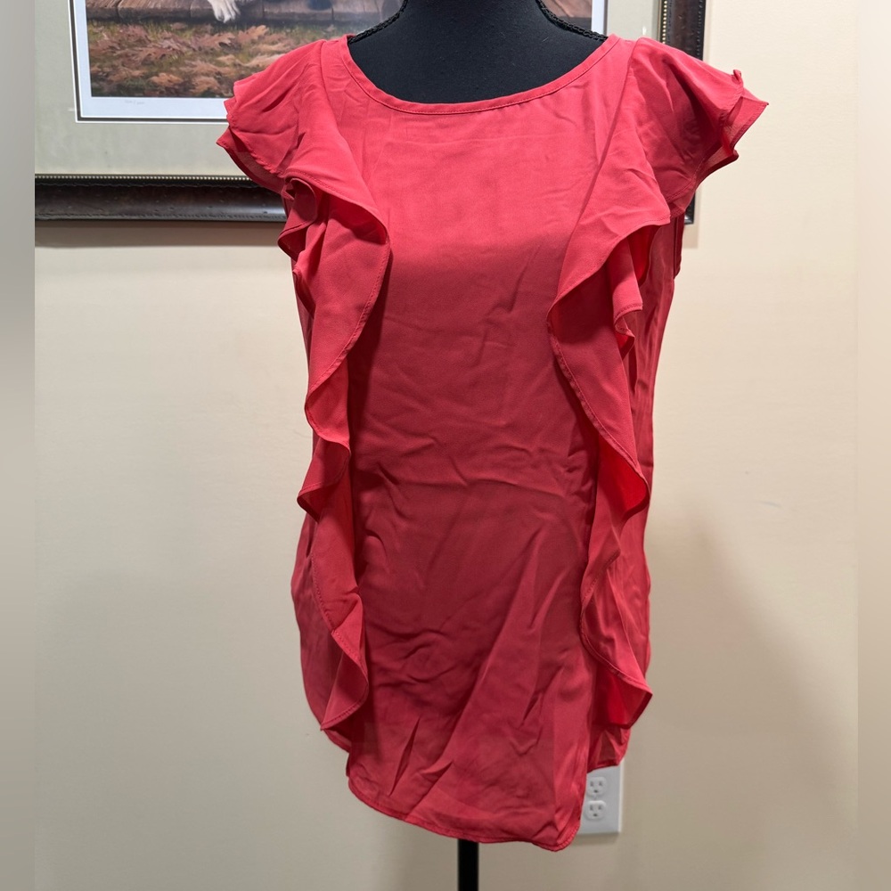 Bobeau Pinkish Red Ruffle Top